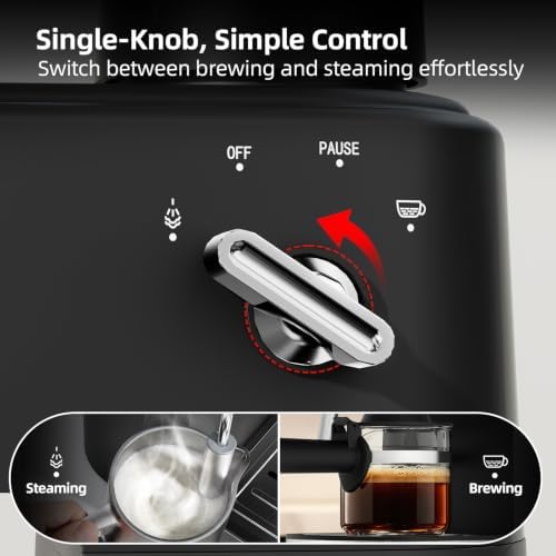 SECPOEDR3.5Bar Espreeso Machine 4-Cup Compact Coffee Maker Silver Black - Image 7