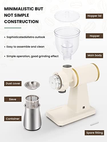 Huanyu 60mm Flat Burr Coffee Grinder, Retro Cream White for Home Cafe - Image 5