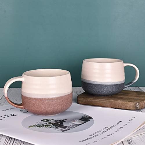 Bosmarlin Ceramic Large Latte Coffee Mug Set of 2 for Latte, Cappuccino, 18 Oz, Dishwasher and Microwave Safe (Pink&Grey, 2) - Image 5