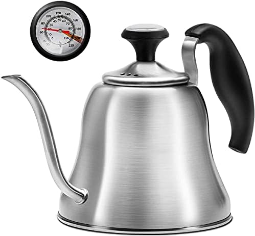Gooseneck Kettle Bundle: Brushed Silver Stovetop Kettle and Brushed Silver Stovetop Kettle with Thermometer by Chefbar