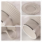 Tea Cups and Saucers Set of 2, 6.7oz Stackable Porcelain Coffee Cup, YFH6+7 - Image 4