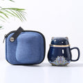 SHELFLOVER Beautiful Tea Mug Portable, White Porcelain Easy to Clean Keep Tea Hot Long, Easy Carried Travel/Office/Home Drink, Cute Cat, Dark Blue, 10oz by SHELFLOVER