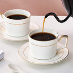 6 OZ Bone China Cappuccino Cups with Saucers Set of 6 & Gold Metal Rack - Image 6