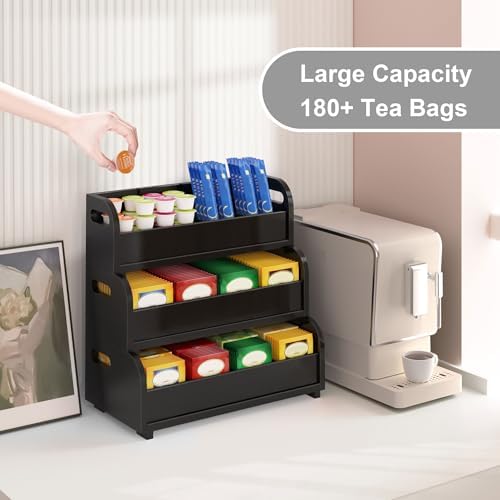 3-Tier Bamboo Tea Bag Organizer, Stackable Tea Holder for Countertop, Black - Image 3