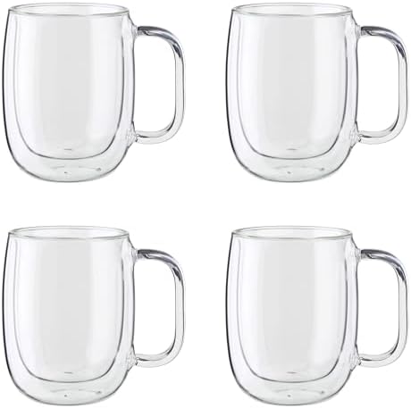 Zwilling Sorrento Plus 4-Pc Double Wall Insulated Glass Coffee Mug Set by Zwilling