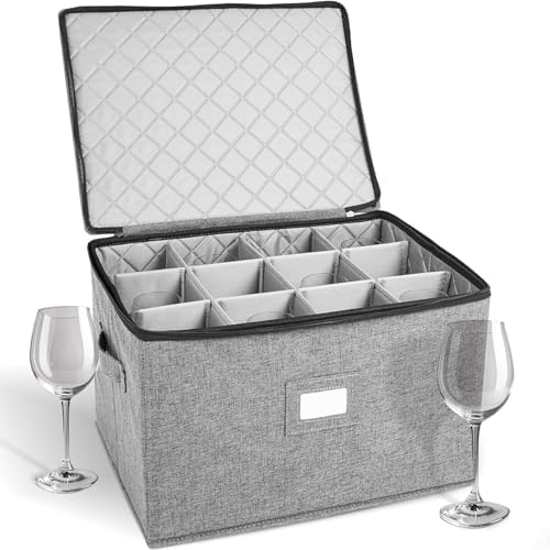 storageLAB Wine Glass Storage Case | Hard Shell Felt Dividers | Gray by storageLAB