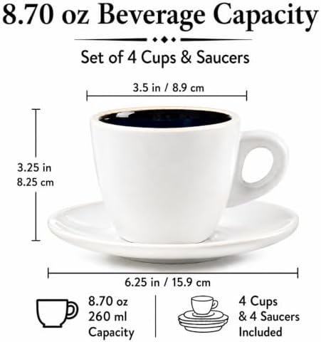 Bacimi® Cappuccino Cups and Saucers Set of 4 – 8.7oz Thick Barista Style Stoneware Cups - Blue Glaze Classic Italian Design - Ceramic Cups For Cappuccino, Latte, Tea – Dishwasher & Microwave Safe - Image 5