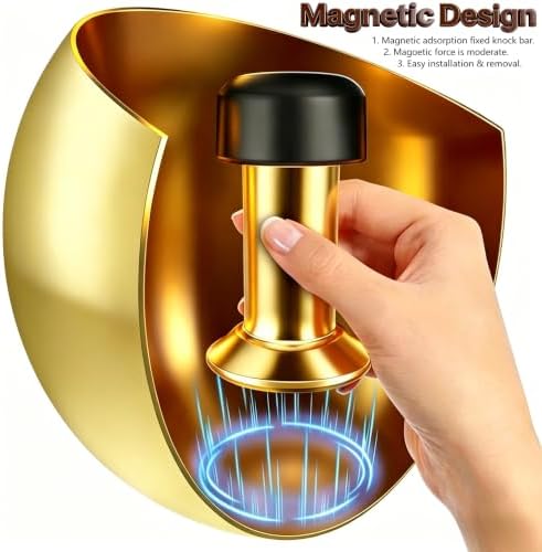 Upgraded Stainless Steel Espresso Knock Box Coffee Knock Box with Glass Lid and Magnetic Removable Knock Bar, Holds 20Double Espresso pucks & Coffee Grounds (GOLD) - Image 4