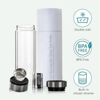 COMI Tea Bottle with Infuser,Double-Wall Glass Travel Mug with One Click Open Lid, Leak Proof Tea Infuser Bottle for Loose Leaf, Fruit & Flower Infused Drinks, Heat & Cold Resistant, Tea Gift Set - Image 7