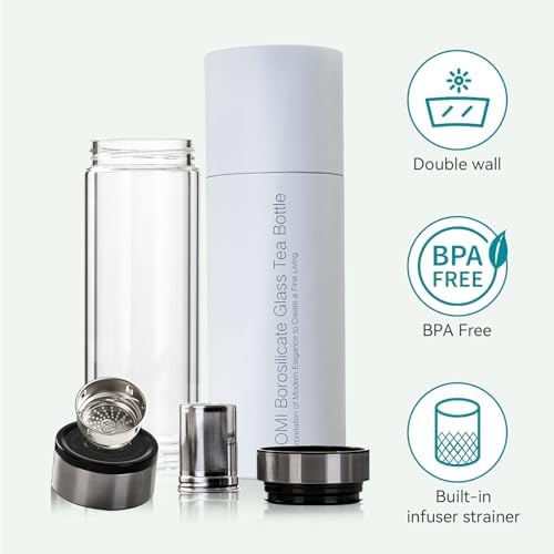 COMI Tea Bottle with Infuser,Double-Wall Glass Travel Mug with One Click Open Lid, Leak Proof Tea Infuser Bottle for Loose Leaf, Fruit & Flower Infused Drinks, Heat & Cold Resistant, Tea Gift Set - Image 7