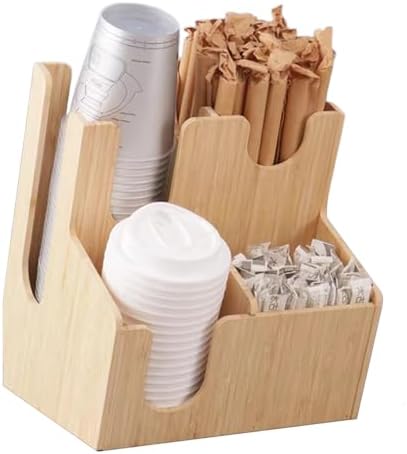 Coffee Station Organizer for Counter, Wood Coffee Pods Holder Storage Basket, Tea Condiment Storage Organizer, Rustic Wood Bar Decor for Accessories,Bamboo 04 by Unknown