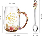 OEAGO Gifts for Aunt from Niece Nephew Tea Cup Cool Birthday Gift Enamel Flower Glass Mugs Christmas Mothers Day New Aunt Announcement Promoted - Image 2