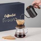 Coffee Equipment Pour Over Coffee Maker Set Dripper Carafe Kettle Papers With Glass And Stainless Steel For Controlled, White, 4-Piece Coffee Gift Box Bamboo Wood Filter Cup - Image 4
