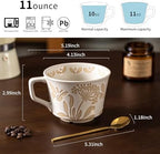 Ceramic Mugs 11 oz Unique Luxurious Cups Set of 4 with Premium Spoon, Mug for Coffee Milk Latte Cappuccino Tea, for Office Home Dishwasher Microwave Freezer Safe, Birthday Gift, Stoneware - Image 6