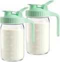 Mason Jar Pitcher Set of 2, 32oz(1quart) Glass Breast Milk Pitcher with Lid by VA1KENE