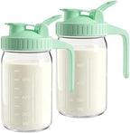Mason Jar Pitcher Set of 2, 32oz(1quart) Glass Breast Milk Pitcher with Lid by VA1KENE
