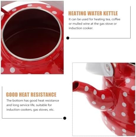 Toyvian Red Polka Dot Enamel Tea Kettle 7.87X5.51X5.51 in Stovetop Water Boiling Pot for Gas Stove Induction Cooker Heating Tea and Mulled Wine at Home - Image 3