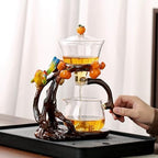 Zurucily Glass Kungfu Teapot Set Tea maker with Infuser Semi Automatic Tea Set (Bird-orange) by zurucily