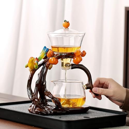 Zurucily Glass Kungfu Teapot Set Tea maker with Infuser Semi Automatic Tea Set (Bird-orange) by zurucily