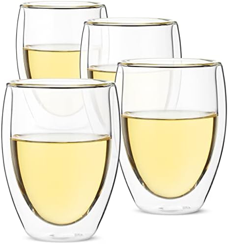 BTaT- Double Walled Stemless Wine Glasses, 12 oz, Set of 4, Smooth Rim Standard Wine Glass Tumbler for Hot & Cold Beverages, Gifts for Wedding, Christmas, Anniversary by BrewToATea