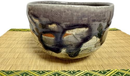Hand-made Japanese Mino Ware Ceramic Matcha bowl Engraved with Lines Pattern 4.45 Inches Diameter Tea Cup for Tea Ceremony from Japan (Purple) - Image 2