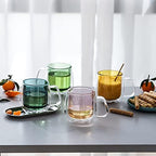 Colorful Borosilicate Double Wall Glass Coffee Mugs Set of 4,11.6 oz. Insulated Coffee Cups Latte Mugs with Handle for Americano and Ice Tea - Image 5