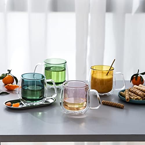 Colorful Borosilicate Double Wall Glass Coffee Mugs Set of 4,11.6 oz. Insulated Coffee Cups Latte Mugs with Handle for Americano and Ice Tea - Image 5