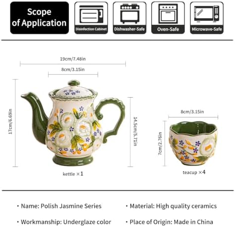 Hand Painted Embossed Floral Ceramic Tea Set, Tea Sets for Adults - Image 3
