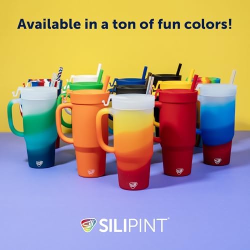 Silipint 32oz Silicone Tumbler with Handle Flip Lid and Straw – BPA-Free Non-Toxic Unbreakable Freezer Microwave Dishwasher Safe Tumbler – Perfect for Tea Cold Water Smoothies Pack of 4 - Image 7
