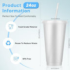 24 Pack Plastic Tumblers with Lids and Straw, Reusable Cups with Lids and Straws White Cups for Cold Drink Iced Coffee, Plastic Tumbler Bulk for Party Birthday Gifts (24 oz, White) - Image 2