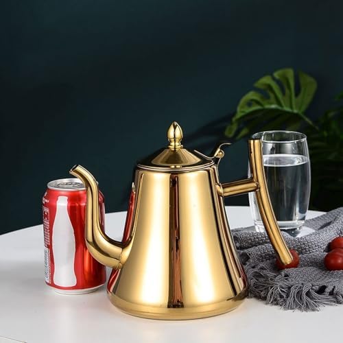 Small Stainless Steel Tea Kettle with Infuser, Food Grade Stainless Steel Teapot, Teakettle for Stovetop Induction Stove Top, No Whistle(Gold,2L) - Image 3