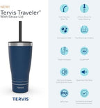Tervis Traveler Powder Coated Stainless Steel Triple Walled Insulated Tumbler Travel Cup Keeps Drinks Cold & Hot, 30oz - with Straw Lid, Glacier White - Image 3