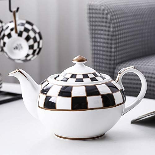 Porlien Checker Pattern 17-Piece Tea Set for 6 with Teapot, 5-ounce Teacups and Saucers, Milk Jug & Sugar Bowl（Without Rack) - Image 4
