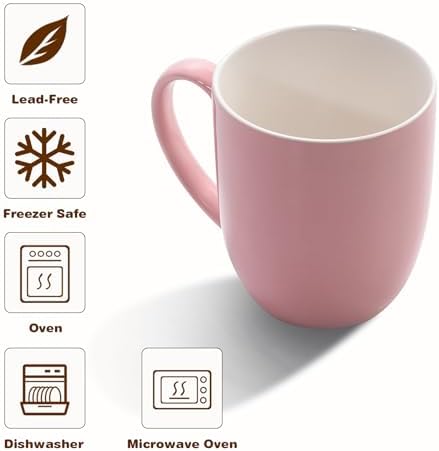Large Ceramic Coffee Mugs Set of 6 16oz(475ml) Tea Cups Idea Gifts Pink - Image 3