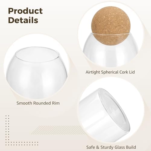4 Pcs Storage Glass Jars, Spherical Cork Lid Airtight Canisters, Glass Food Storage Containers for Coffee Beans, Candies, Tea, Kitchen Counter Jars, 17 oz, 27 oz, 40 oz, 51 oz - Image 5