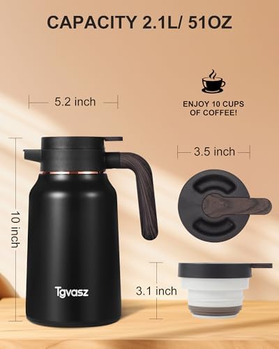 51 Oz Carafes for Hot Liquid, Stainless Steel Insulated Vacuum Thermal Coffee Carafes For Keeping Hot, 1.5 Liter Coffee Dispenser(Gold/Black) - Image 7