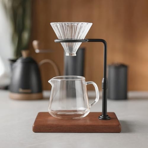 Adjustable Height & 360 Rotating Pour over Coffee Dripper Stand with Wooden Base, Aluminum Alloy Holder, Manual Brewing Station, Black, Sapele Base - Image 3