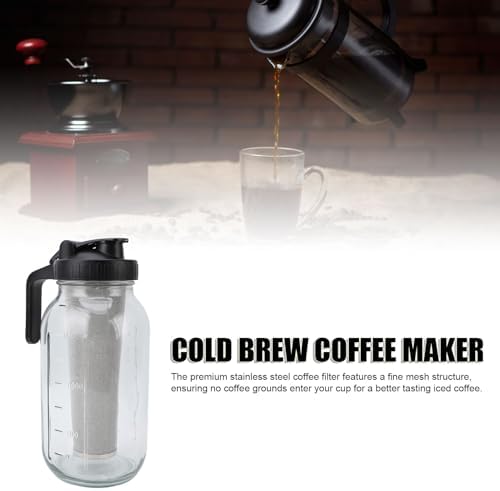 Cold Brew Coffee Maker Jar, 34oz Thick Glass Iced Coffee Pot with Stainless Steel Filter, Spout Lid and Handle for Pouring and Storage, Brews Coffee Overnight, Dishwasher Safe, - Image 2