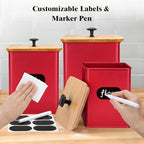 Kitchen Canisters Set of 3, Metal Flour Sugar Storage Containers with Airtight Lids-Canisters Sets for Kitchen with Customizable Chalkboard Labels & Marker Pen-Spice, Coffee Storage Jars(Red) - Image 4