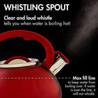 Primula Avalon Whistling Kettle - Whistling Spout, Locking Spout Cover, and Stay-Cool Handle - Stainless Steel - 2.5 Quarts - Matte Red (PAVRE-6225) - Image 6