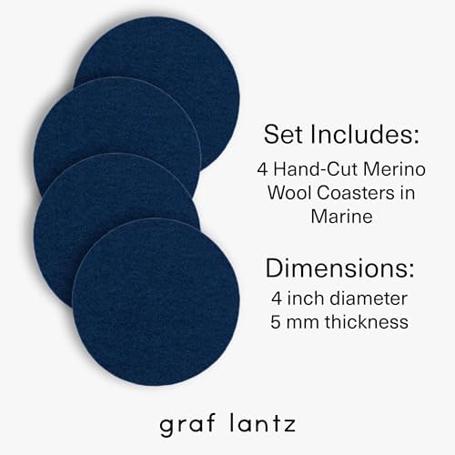 Graf Lantz - Bierfilzl Merino Wool Round Coasters Set of 4 - Marine (4" Circles) - Absorbs 30% of Weight - German Wool - Heat Resistant, Sustainable, & Reusable - Home Decor & Coffee Table Decor - Image 4