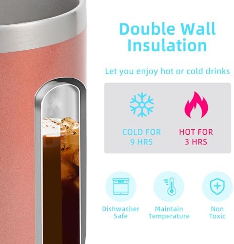 Volhoply 14oz Insulated Stainless Steel Coffee Mug with Lid Bulk 8 Pack,Double Wall Vacuum Travel Coffee Cup with Handle,Reusable Cups Tumbler Cup,Camping Mugs Keep Hot,Ideal Gifts(Rose Gold,8) - Image 3