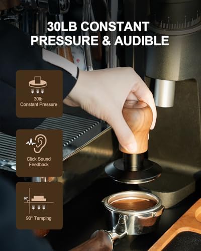 58mm Espresso Tamper, 3 Spring Loaded 30lb Pressure Click Walnut Handle - Image 2