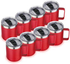 Volhoply 14oz Insulated Stainless Steel Coffee Mug with Lid Bulk 8 Pack,Double Wall Vacuum Travel Coffee Cup with Handle,Reusable Metal Cups Tumbler,Camping Mugs Keep Hot,Ideal Gifts(Red,8) by LiveFully%EF%BC%8CDrinkFreely%E2%80%94KeepGoingwithVolhoply%EF%BC%81