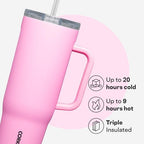 Corkcicle Cruiser Tumbler with Handle & Straw, 40 oz, Sun-Soaked Pink - Image 3