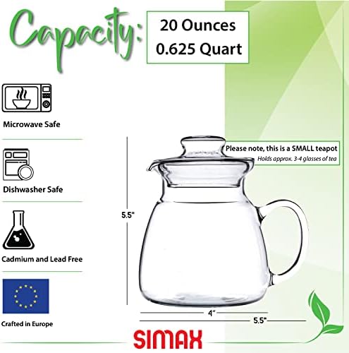Simax Glassware 20 Oz. Glass Teapot | Short Spout, Microwave and Stovetop Safe, Heat, Cold, and Thermal Shock Resistant Borosilicate Glass, Makes a Stunning Presentation - Image 6