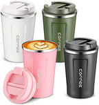 Sieral 4 Pcs 13 oz Travel Coffee Mug Insulated Reusable Coffee Cups with Leakproof Lid Stainless Steel Portable Tumbler for Keep Hot or Ice Milk Tea(Black, White, Pink, Green) by Sieral