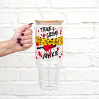 Sip-Sip Hooray! Crime Junkie 40oz Glass Tumbler with Lid and Straw, True Crime Podcast Fan Gift, Iced Coffee Cup - Image 2