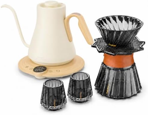 Cocinare Gooseneck Electric Kettle & Pour Over Coffee Set, ±1°F Temperature Control, 1500W 0.9L Kettle, Coffee Dripper, 550 ml / 18.6 oz Server & 2 Tasting Cups by Cocinare