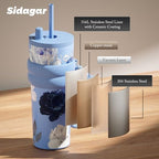 24 oz Ceramic Lined Insulated Stainless Steel Tumbler, Floral Blue - Image 7